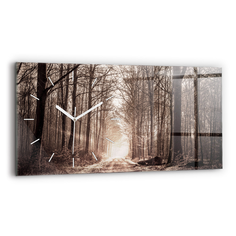 Horloge murale horizontale Sentier forestier en sépia