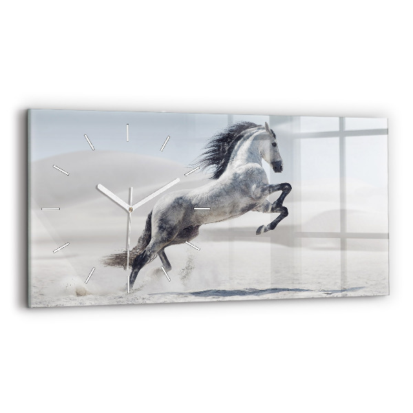 Horloge horizontale en verre Cheval blanc au galop