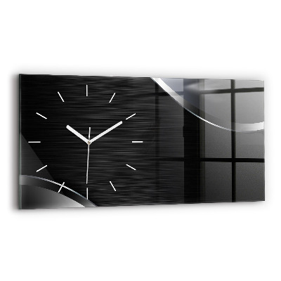 Horloge horizontale en verre Lignes noires et argentées