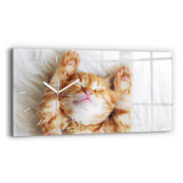 Horloge horizontale en verre Petit chat endormi