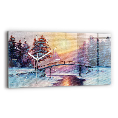 Horloge murale horizontale Arbre de Noël et pont