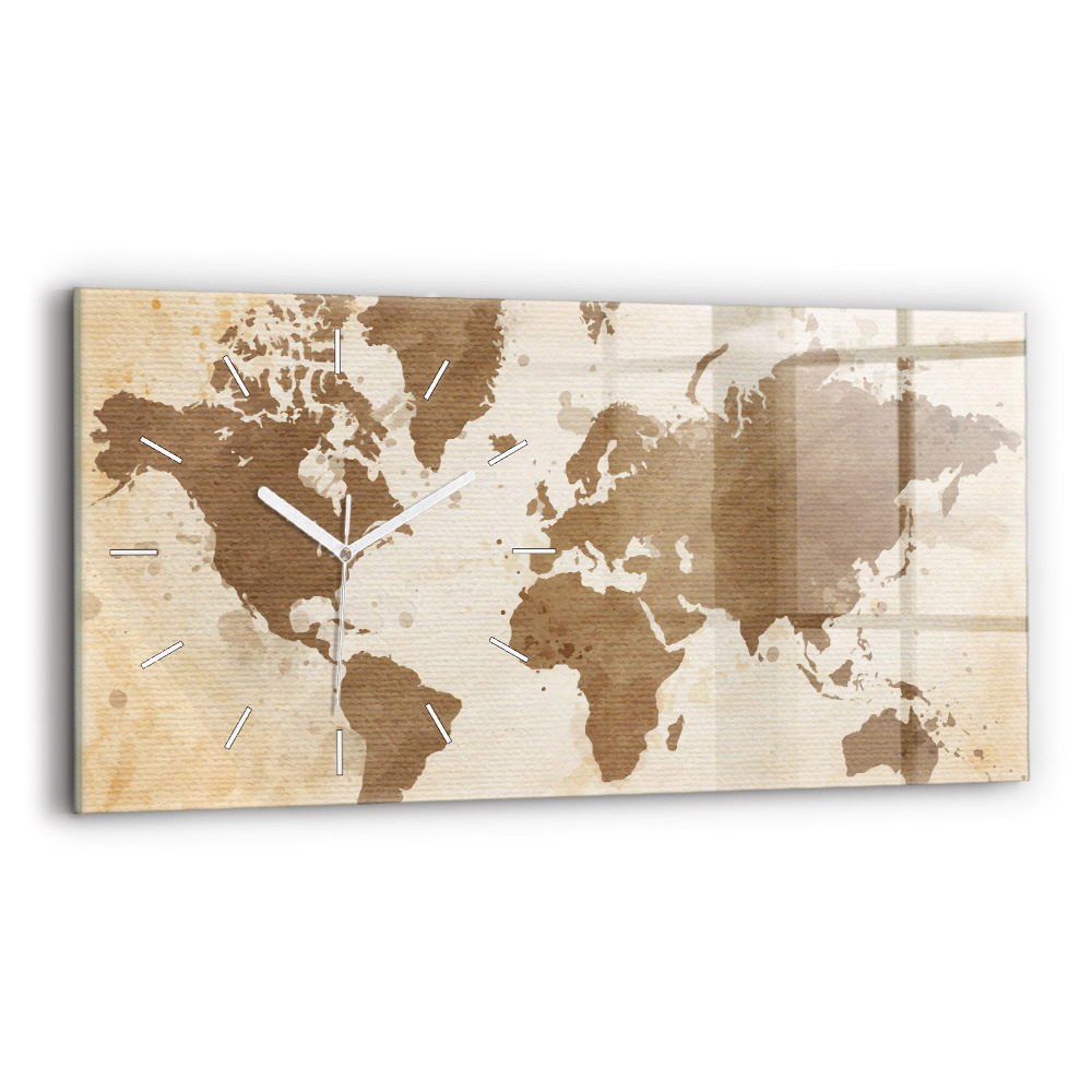 Horloge murale horizontale Carte du monde peinte