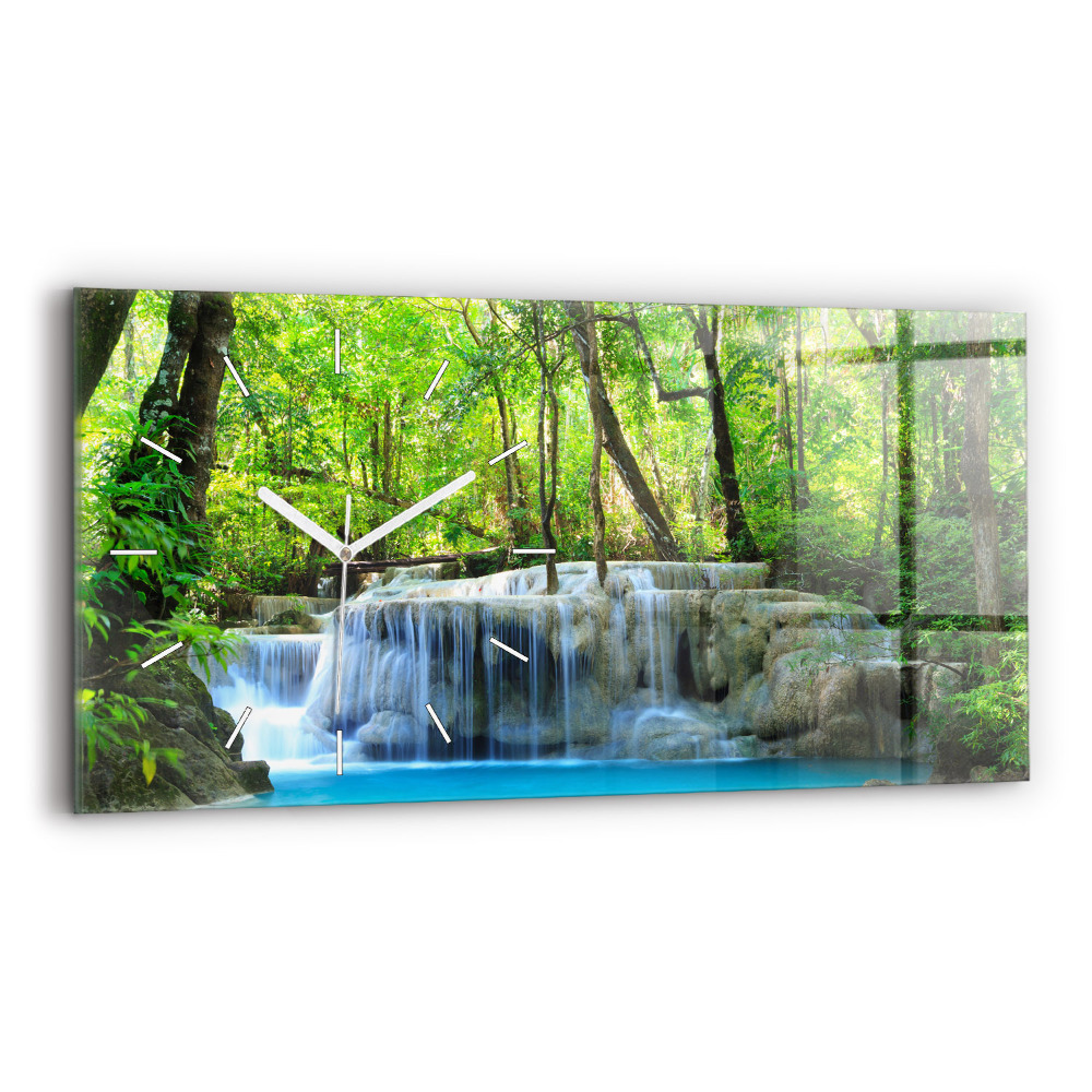 Horloge horizontale en verre Chute d'eau dans la forêt