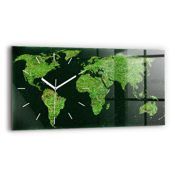 Horloge murale horizontale Carte du monde en herbe