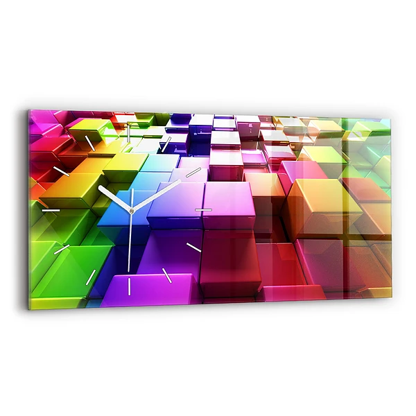 Horloge horizontale en verre Cubes colorés