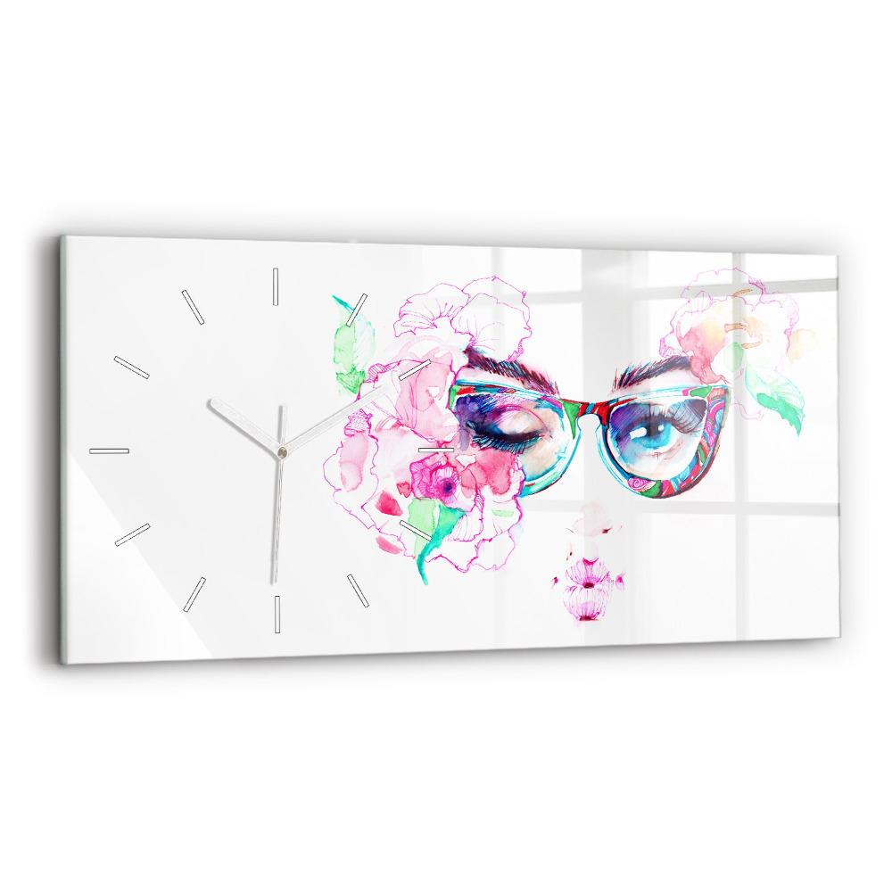 Horloge rectangulaire horizontale Visages d'une femme avec des lunettes
