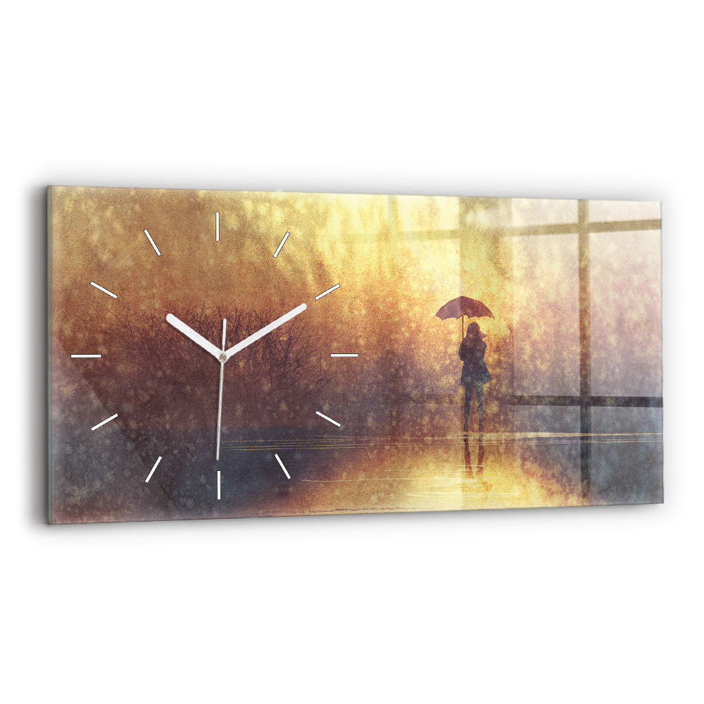 Horloge horizontale en verre Femme avec un parapluie