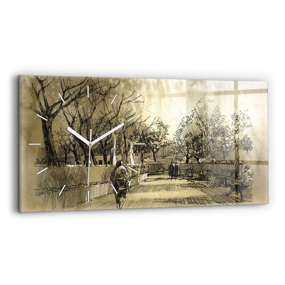 Horloge horizontale en verre Parc et arbres en sépia