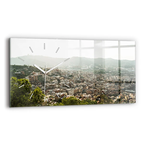 Horloge murale horizontale Vue de Montjuic à Barcelone
