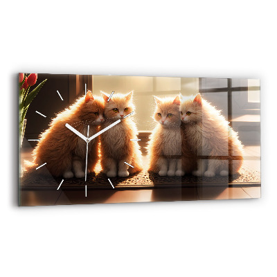 Horloge rectangulaire horizontale Quatre chats au soleil