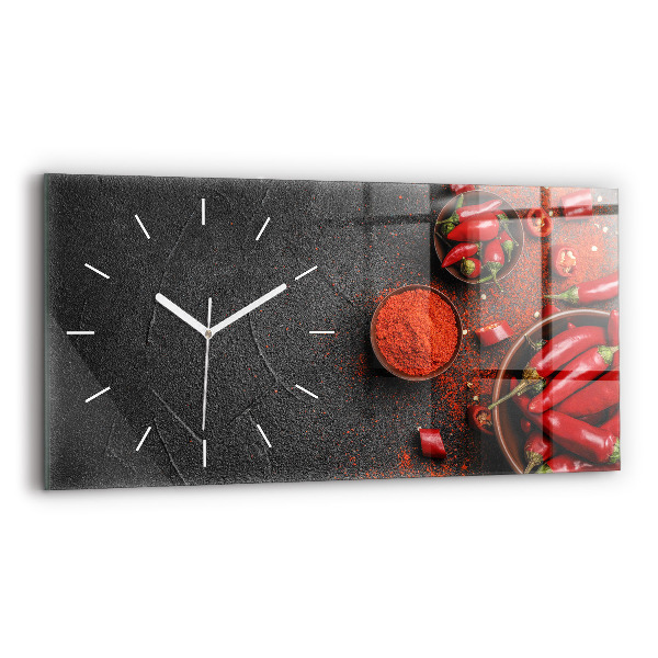 Horloge horizontale en verre Poivrons rouges