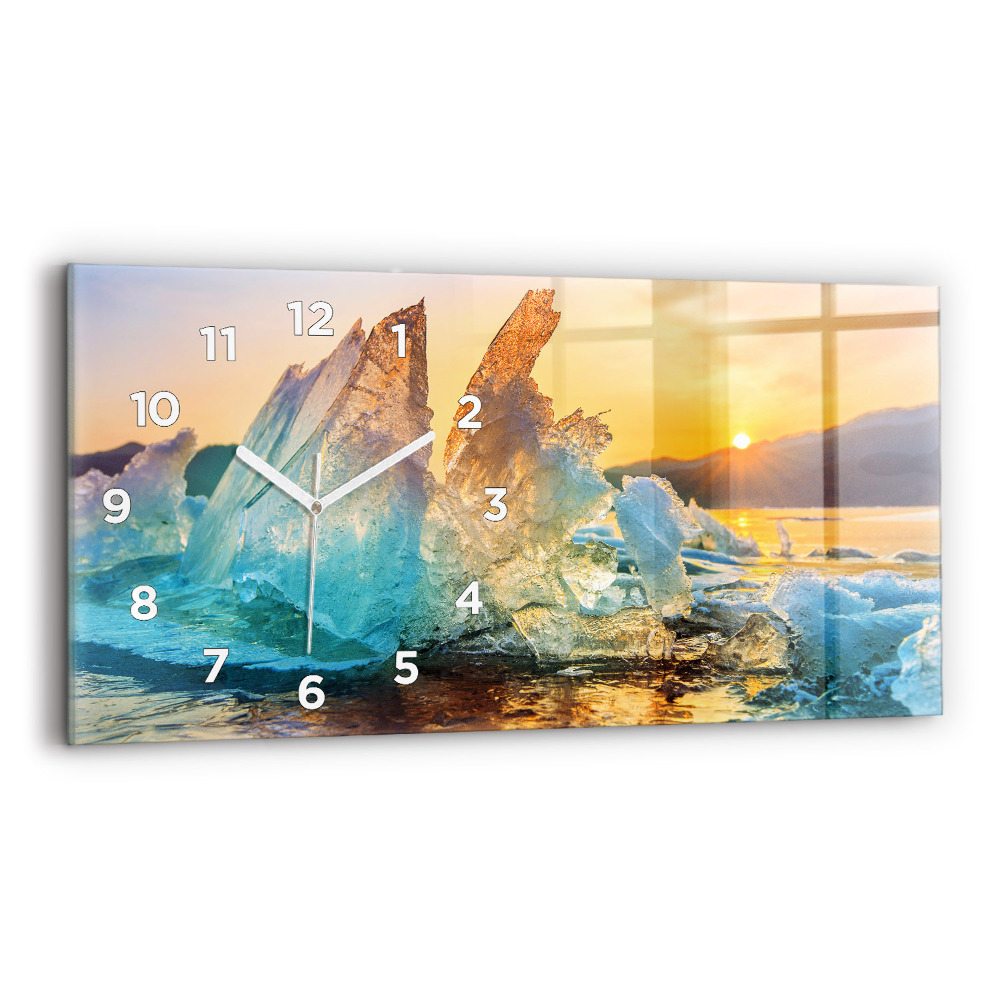 Horloge murale horizontale Iceberg et lever de soleil