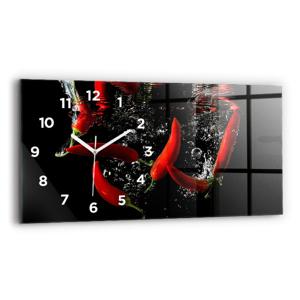 Horloge horizontale en verre Poivrons dans l'eau