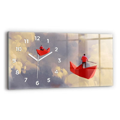 Horloge murale horizontale Navires en papier