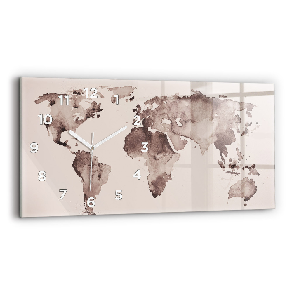 Horloge murale horizontale Carte du monde à l'aquarelle