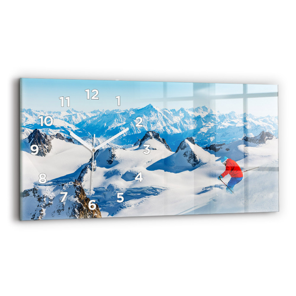 Horloge horizontale en verre Skieur dans les Alpes
