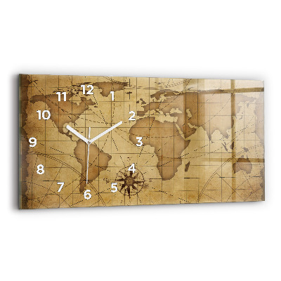 Horloge rectangulaire horizontale Carte du monde ancienne