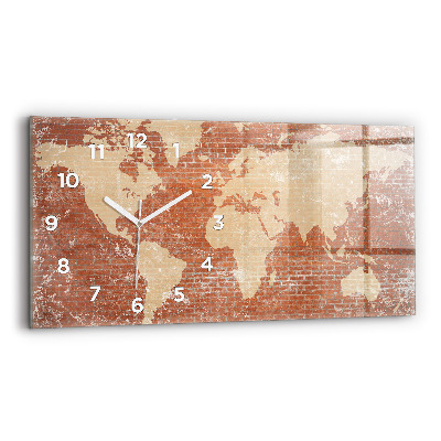 Horloge horizontale en verre Carte du monde sur une brique