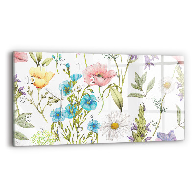 Horloge horizontale en verre Composition de fleurs