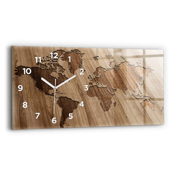 Horloge rectangulaire horizontale Carte du monde sur bois