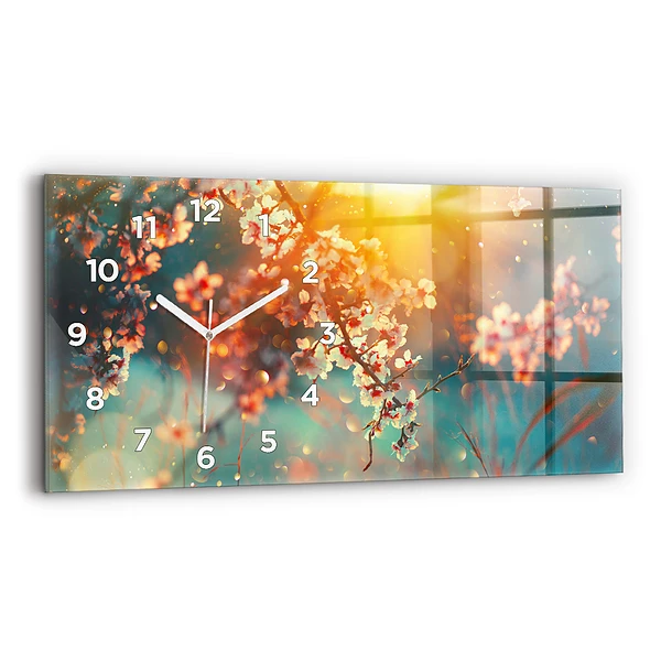 Horloge horizontale en verre Fleurs de printemps