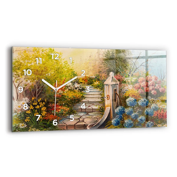 Horloge murale horizontale Composition à l'huile dans une forêt
