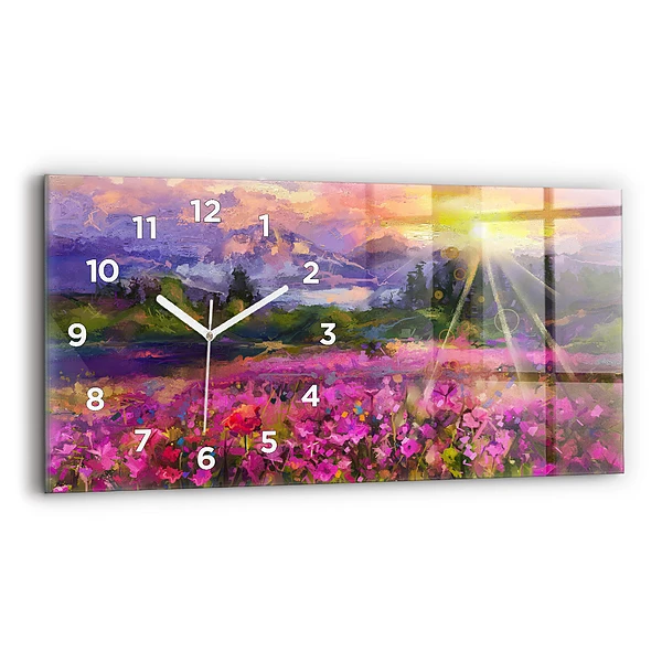Horloge horizontale en verre Prairie au coucher du soleil