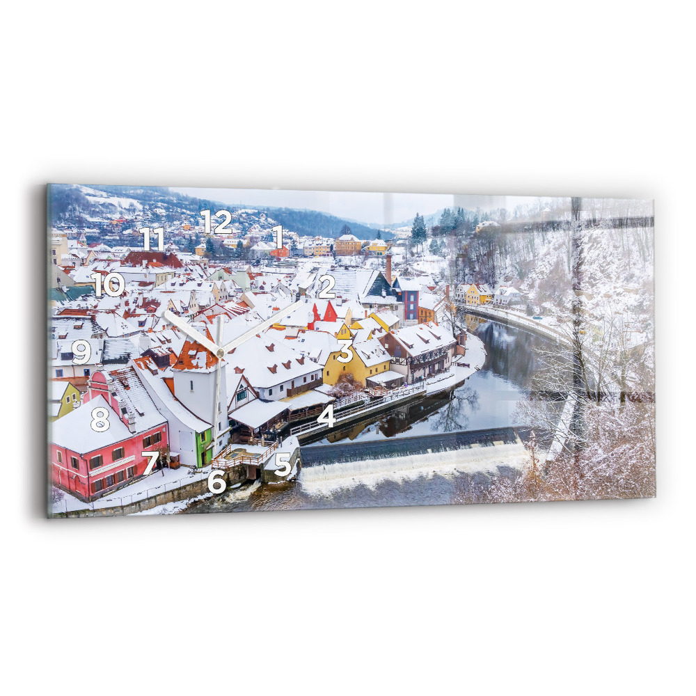 Horloge rectangulaire horizontale Panorama d'une ville en hiver