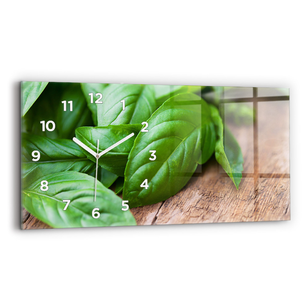 Horloge horizontale en verre Feuilles de basilic