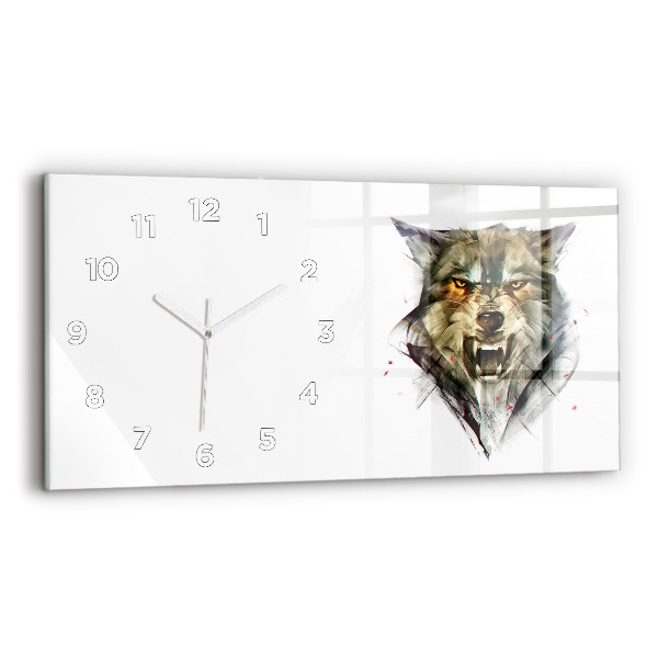 Horloge rectangulaire horizontale Portrait dessiné d'un loup