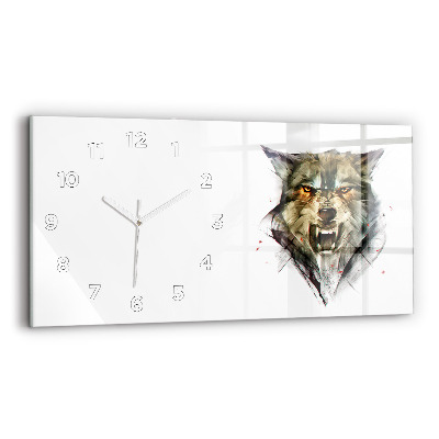 Horloge rectangulaire horizontale Portrait dessiné d'un loup