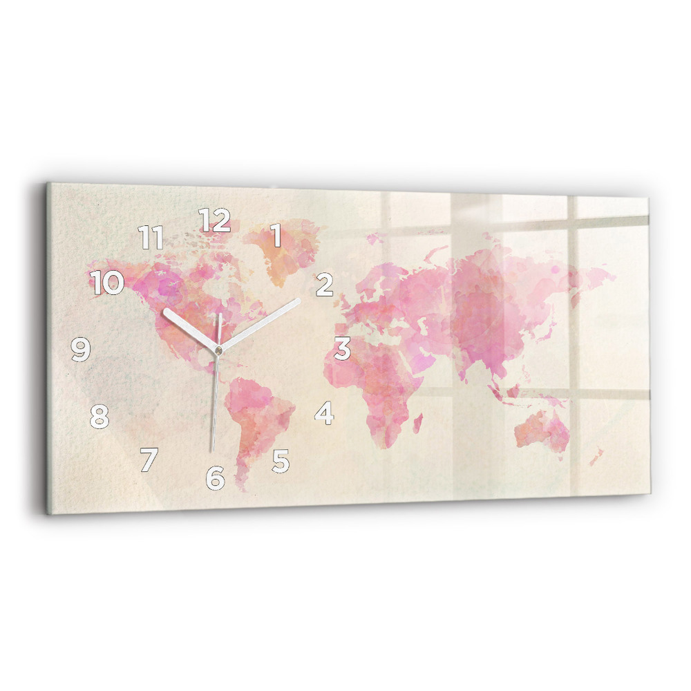 Horloge murale horizontale Aquarelle carte du monde