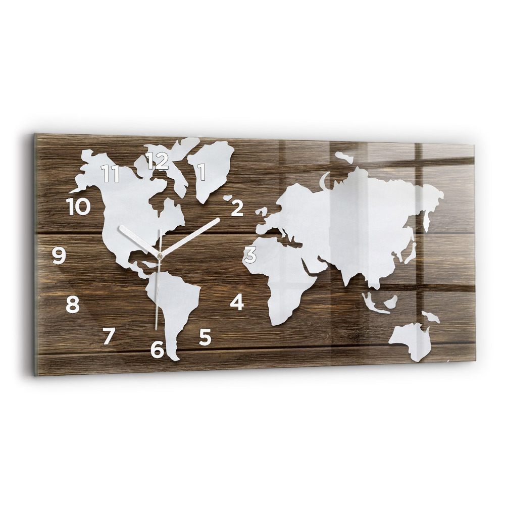 Horloge murale horizontale Carte du monde sur panneaux