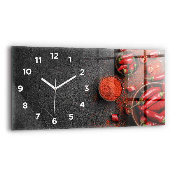 Horloge horizontale en verre Poivrons rouges