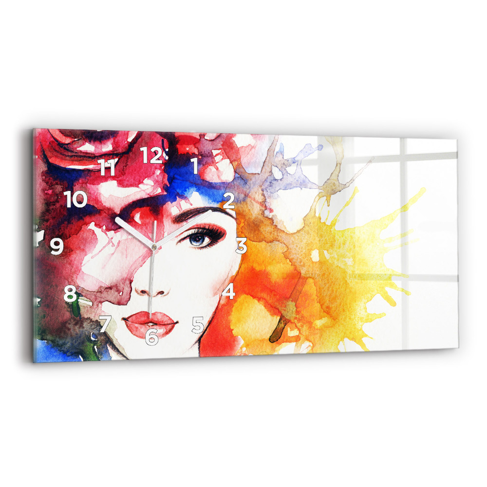 Horloge murale horizontale Portrait coloré d'une femme