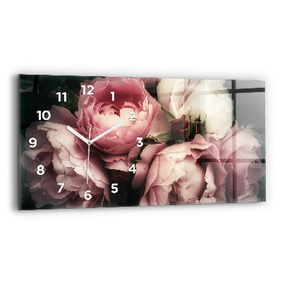 Horloge horizontale en verre Bouquet de roses roses