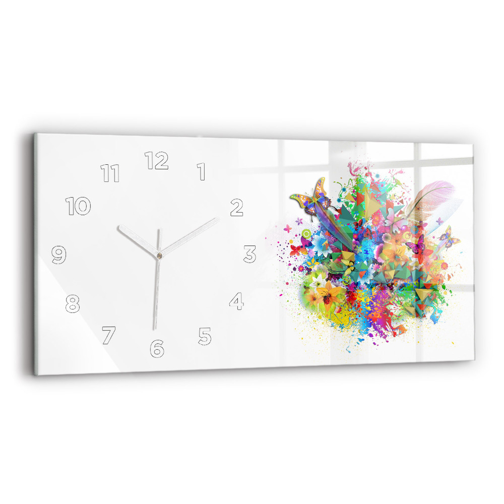 Horloge rectangulaire horizontale Harmonie florale avec papillons