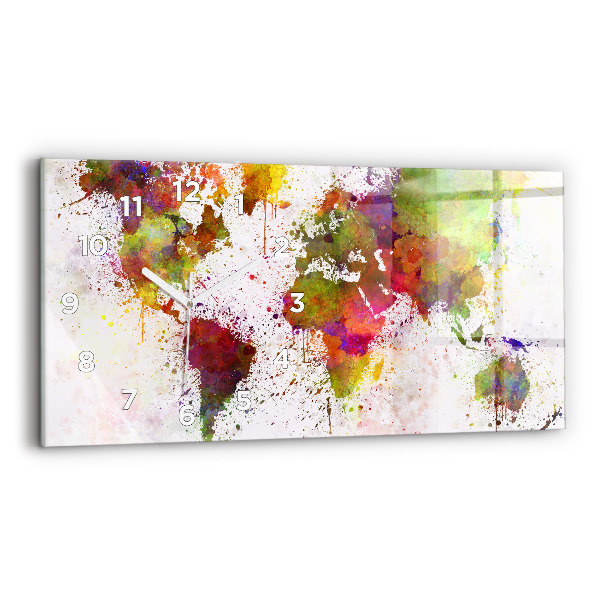 Horloge rectangulaire horizontale Carte du monde en aquarelle