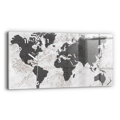 Horloge rectangulaire horizontale Carte du monde en béton