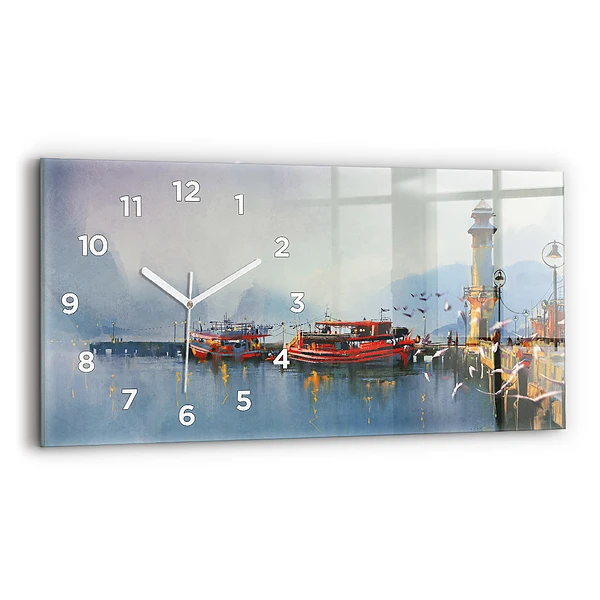 Horloge horizontale en verre Bateau de pêche dans le port