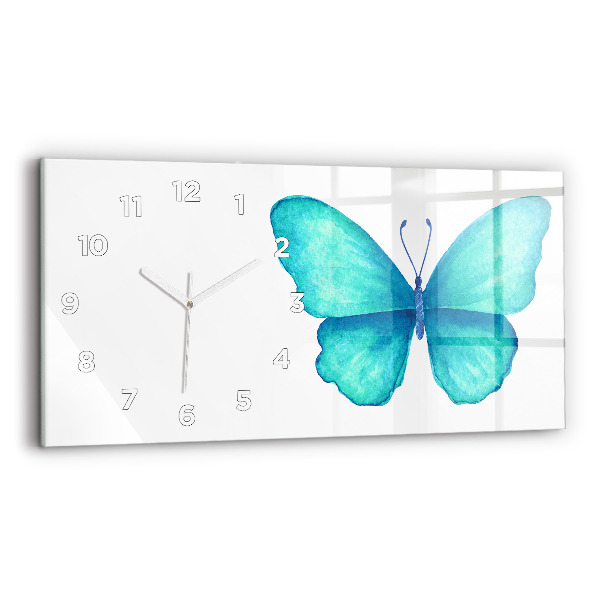 Horloge horizontale en verre Papillon d'été turquoise