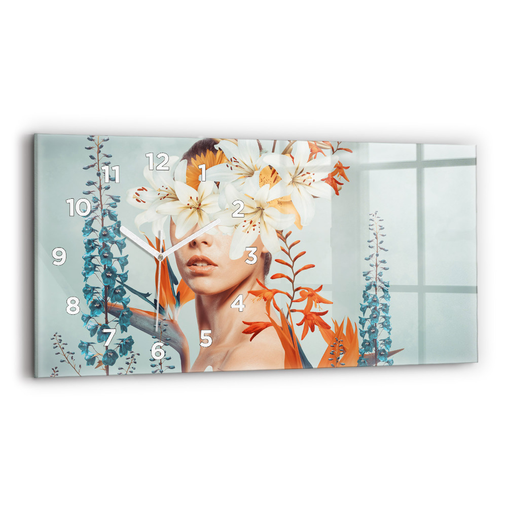 Horloge rectangulaire horizontale Femme avec des fleurs