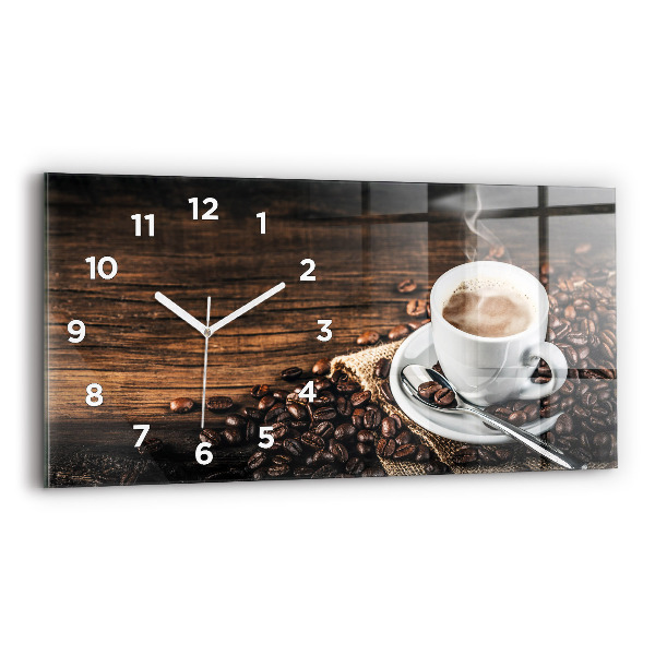 Horloge murale horizontale Tasse et grains de café