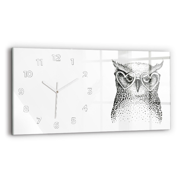 Horloge horizontale en verre Hibou dessiné avec des lunettes