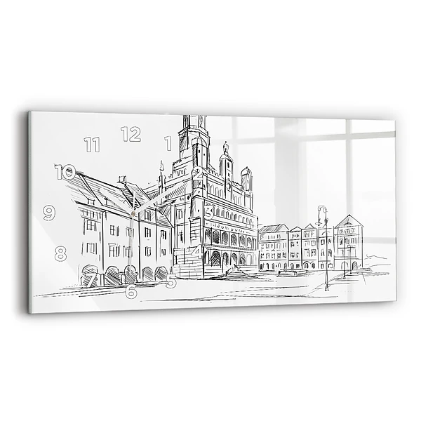 Horloge horizontale en verre Croquis de la vieille ville de Poznan