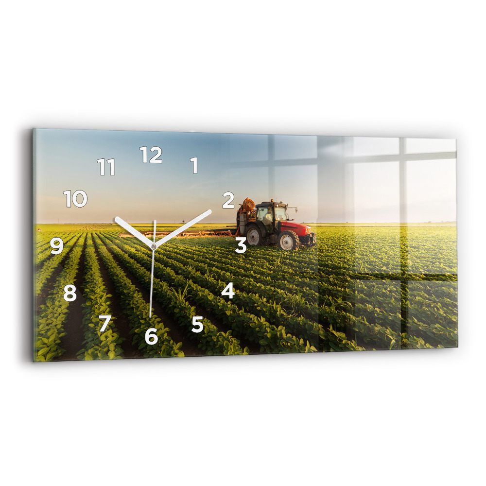 Horloge horizontale en verre Tracteur pulvérisant un champ