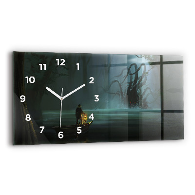 Horloge horizontale en verre Homme et monstre dans un marais