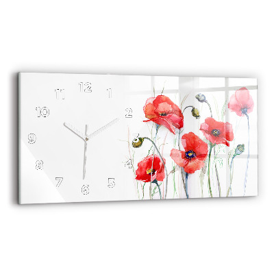 Horloge horizontale en verre Coquelicots rouges peints