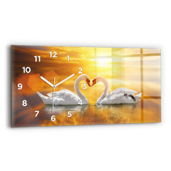 Horloge horizontale en verre Cygnes amoureux