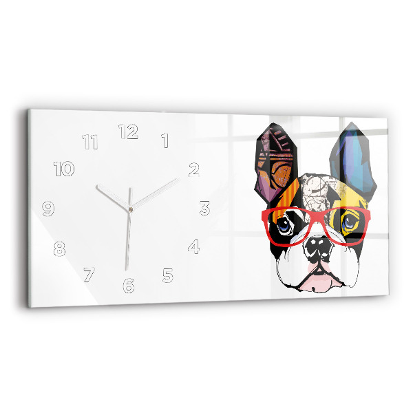 Horloge rectangulaire horizontale Bouledogue français avec lunettes